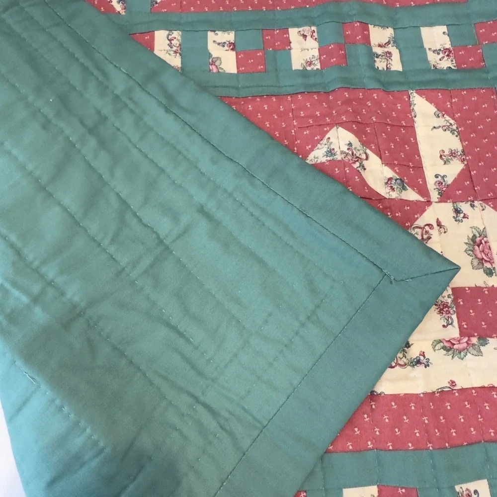 Handmade Bunny Rabbit Patchwork Quilt Pink Teal Nursery Wall Hanging 40x33